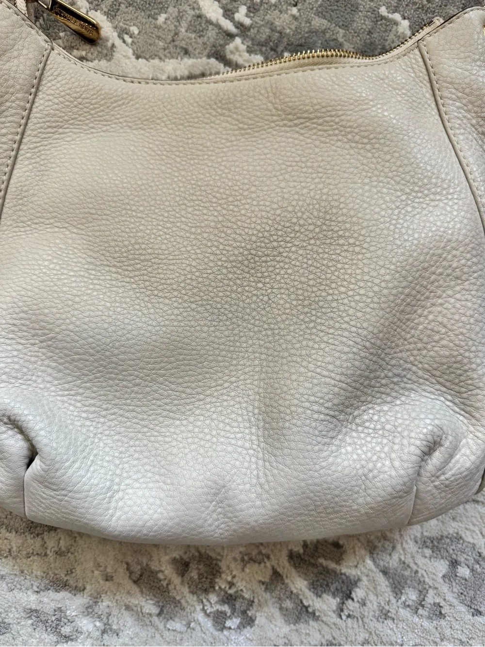 Michael Kors Cream Pebbled Leather Shoulder Hobo with Tassel and Gold Hardware